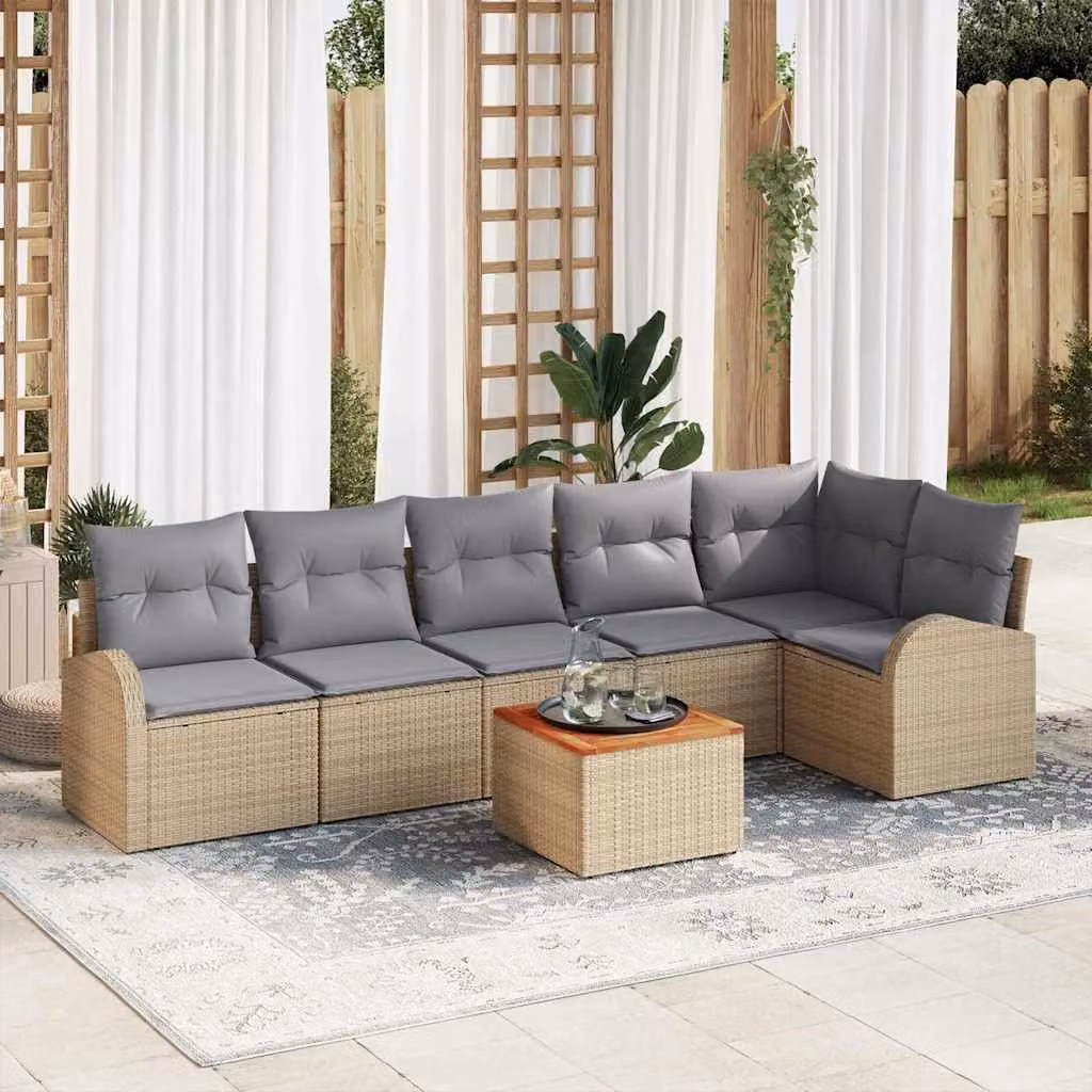 Maison Exclusive - Set Divano da Giardino con cuscino 7 pcs Beige polyrattan