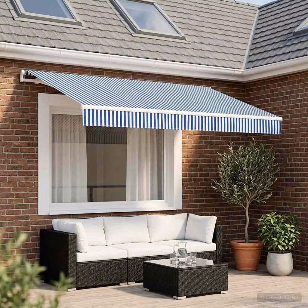 vidaXL Telo di ricambio per tenda da sole in poliestere Blu e Bianco L: 350 cm, P: 250 cm
