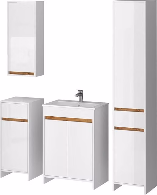 Set di mobili da bagno Vicco Lemgo 5 pezzi bianco lucido con illuminazione LED