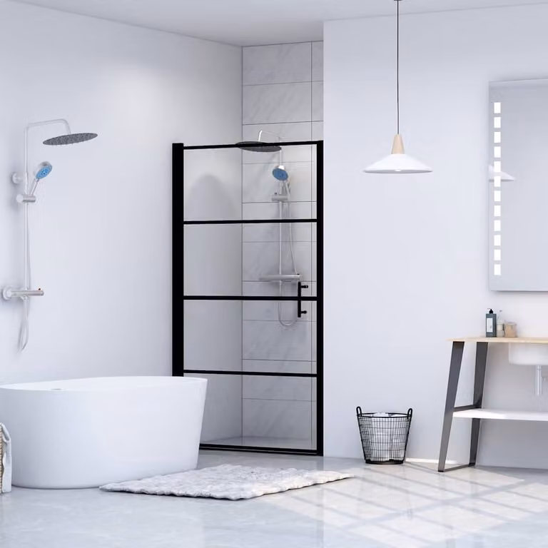 Porta per Doccia in Vetro Temperato Trasparente con Profilo Nero vidaXL L: 100 cm, H: 178 cm