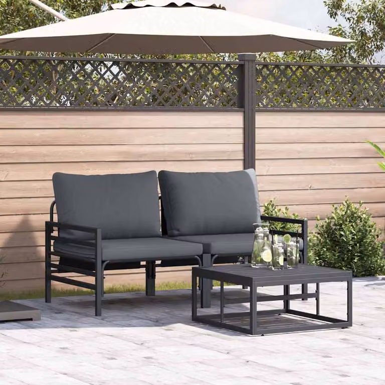 Set Divano da Giardino vidaXL 3 Pezzi Moderno con Tavolino e Cuscini in Acciaio Antracite