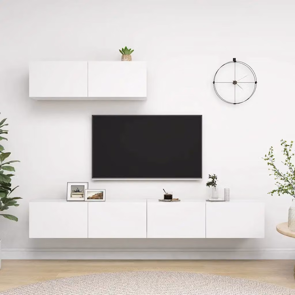Set di 3 mobili porta TV moderni vidaXL in legno e MDF bianco opaco da appendere alla parete
