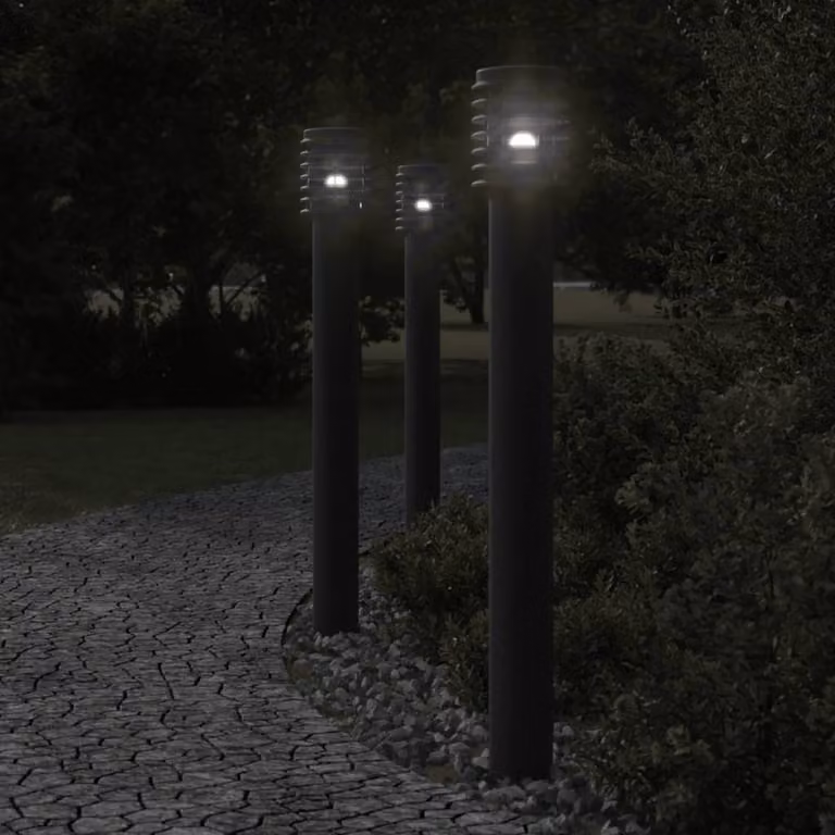 Set di 3 lampade da terra vidaXL per esterni in acciaio inox e plastica, colore nero, Altezza: 110 cm