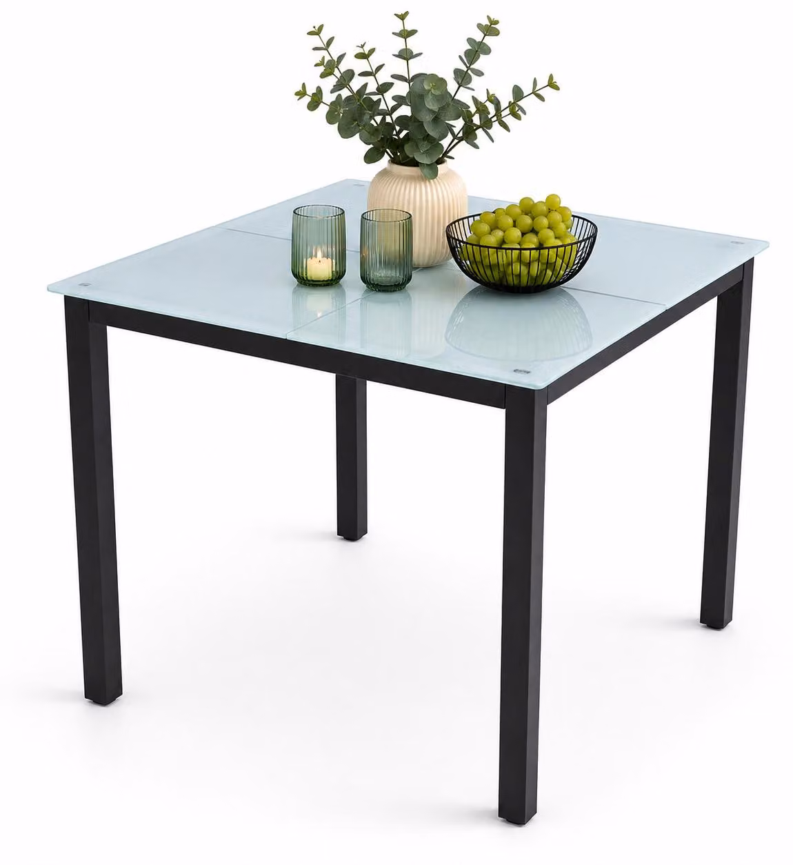 Tavolo da giardino in vetro e alluminio | Tavolo da pranzo | ca. H. 73 x W. 80 x D. 80 cm | Antracite | Tavolino da giardino Mobili da giardino