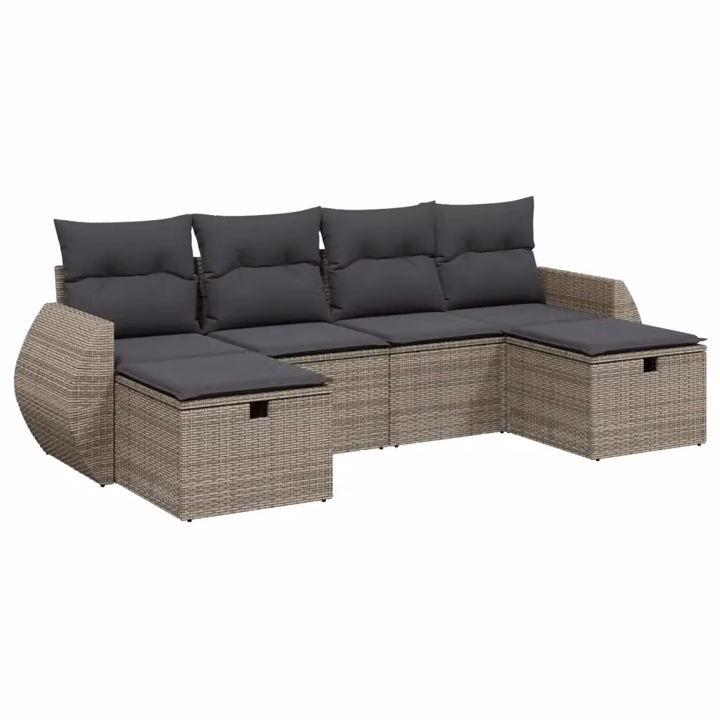 Set Divano da Giardino a L vidaXL in Polyrattan Grigio con 6 Pezzi e Cuscini Imbottiti – 2