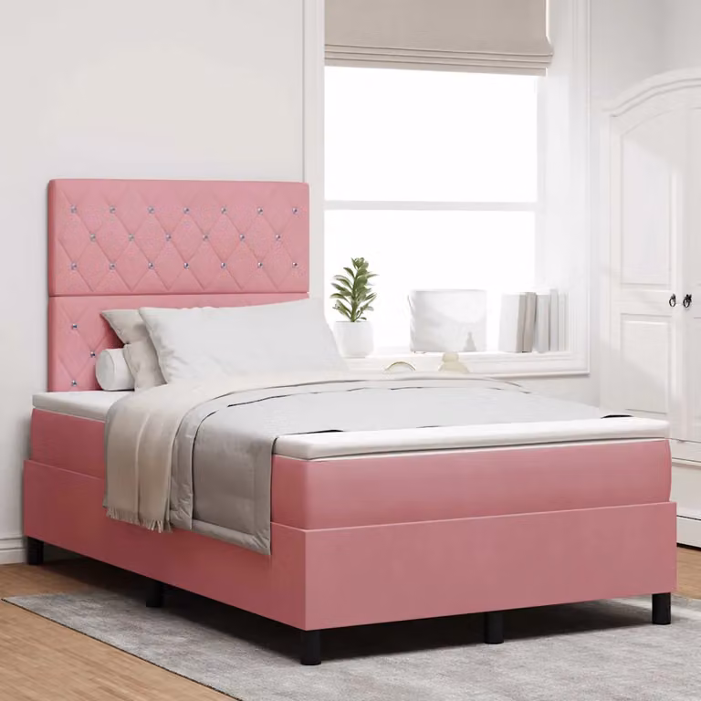 Letto a molle con materasso vidaXL in velluto rosa L 120 cm x P 200 cm