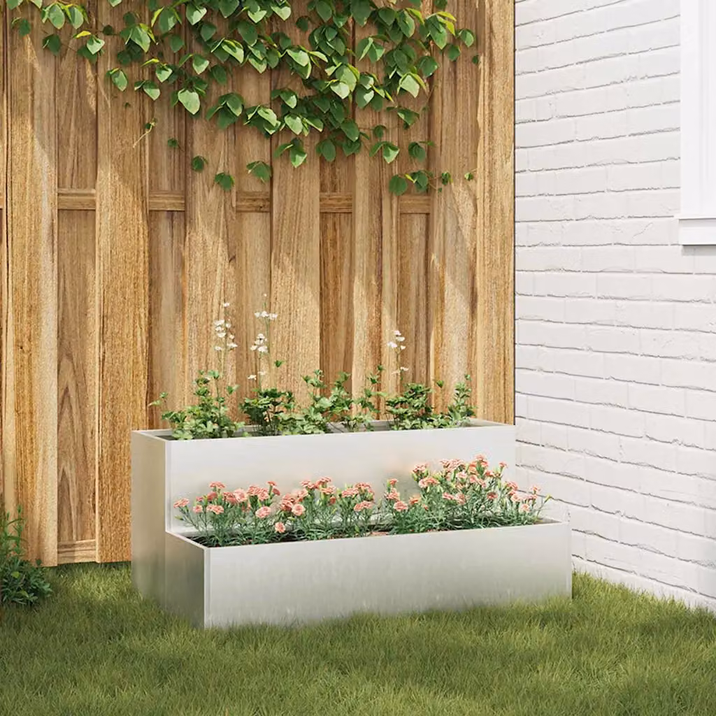 Vaso da giardino vidaXL in acciaio inossidabile Argento L: 100 cm, P: 60 cm, H: 45 cm