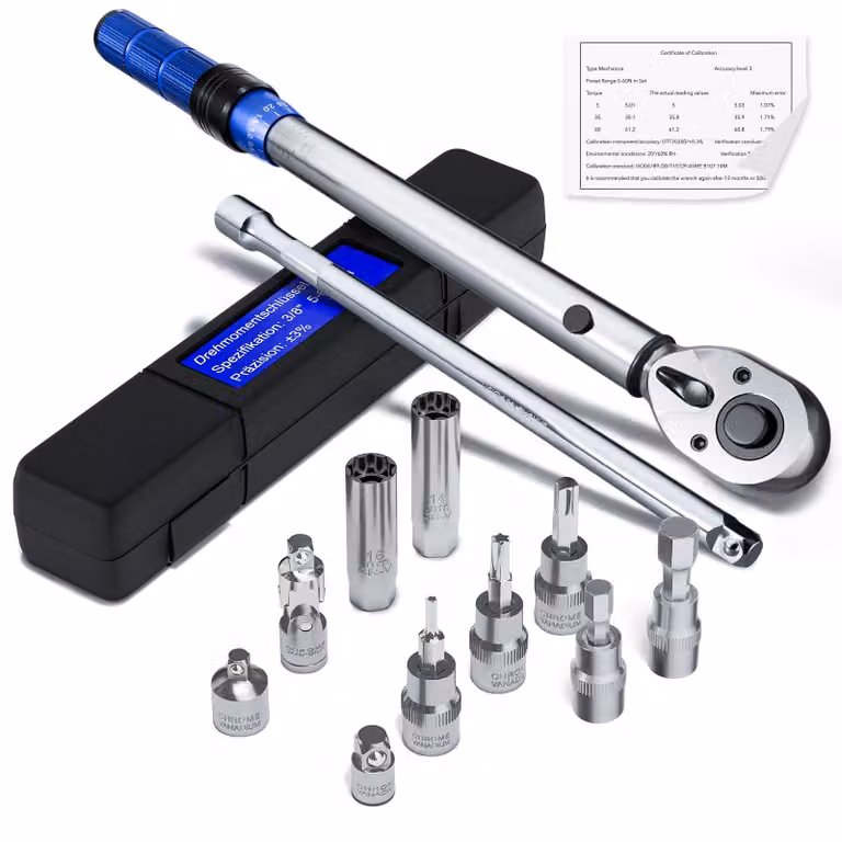 Chiave dinamometrica da 3/8", 5-60 Nm, con adattatori e prolunga