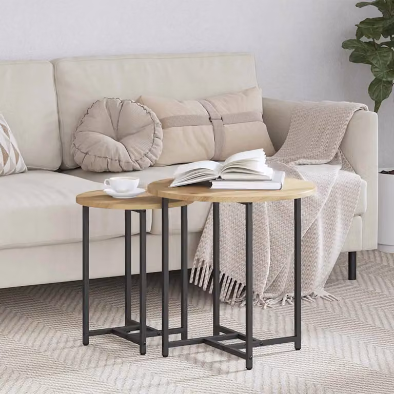 Set di 2 tavolini quadrati vidaXL in stile industriale, colore rovere e nero, L/P/H: 50 x 50 x 50 cm