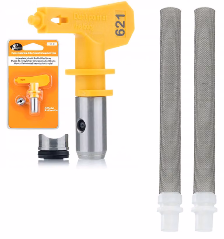 Rosfix Ugello per Vernice Spray Ultra Spray Modello 621 + 2 Filtri Bianchi a Dito da 60 Mesh per Spruzzatore di Vernice 1 Pz.