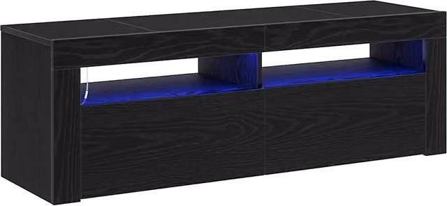 Mobile TV moderno e minimalista HELLOSHOP26 in legno composito di rovere nero opaco con illuminazione integrata L 120 x P 35 x H 40 cm