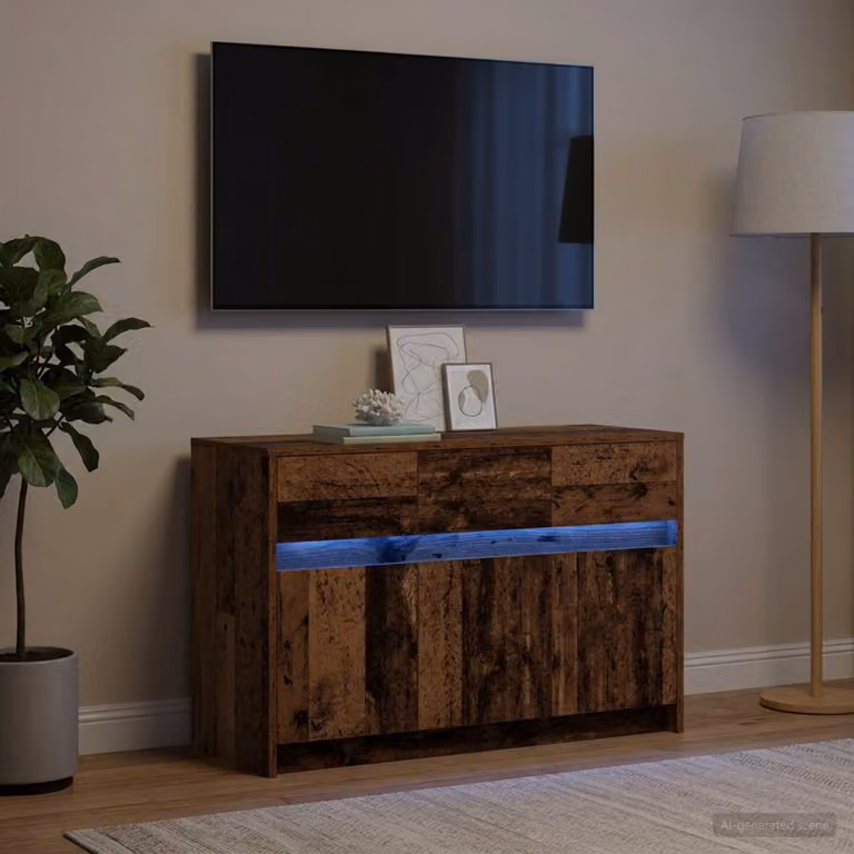 Mobile TV vidaXL in legno marrone con illuminazione integrata e scomparti multimediali L/P/H: 91 x 34 x 61 cm