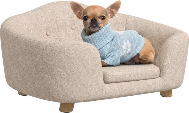 Divano per cani Xylo in plush color crema con cuscino e tasca L: 70 cm, P: 47 cm, H: 30 cm