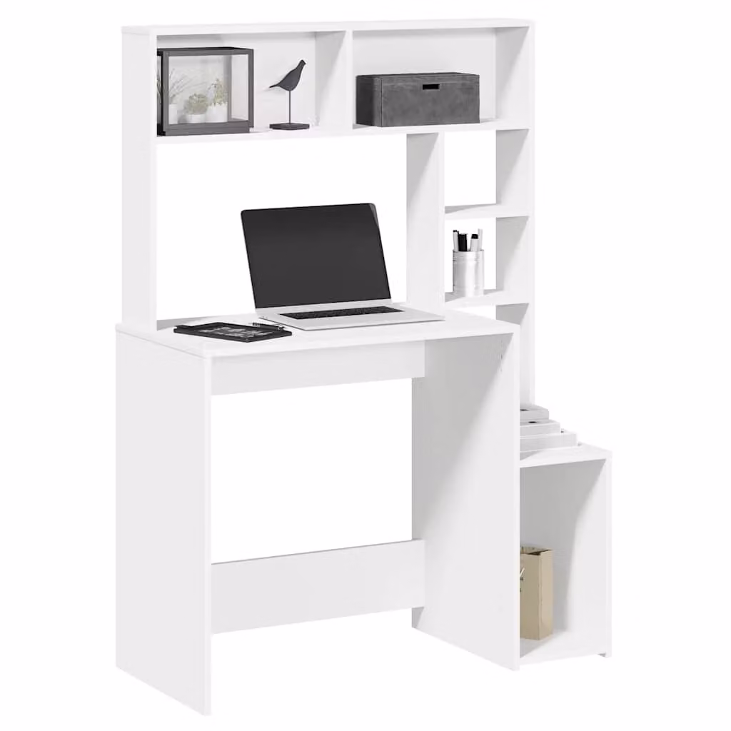 Scrivania con mensole vidaXL bianca in legno e MDF, L 100 x P 45 x H 140 cm