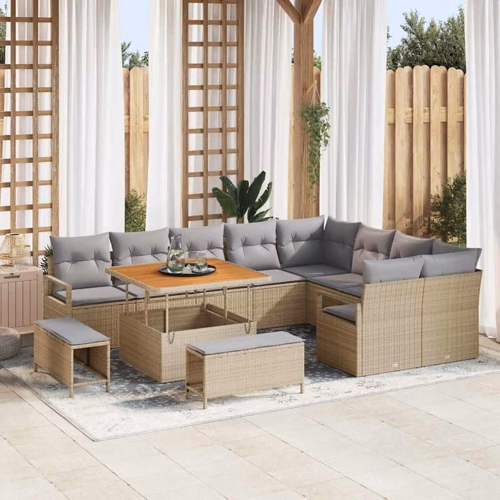 Maison Exclusive - Set di divani da giardino, 12 pezzi, color beige, in rattan sintetico
