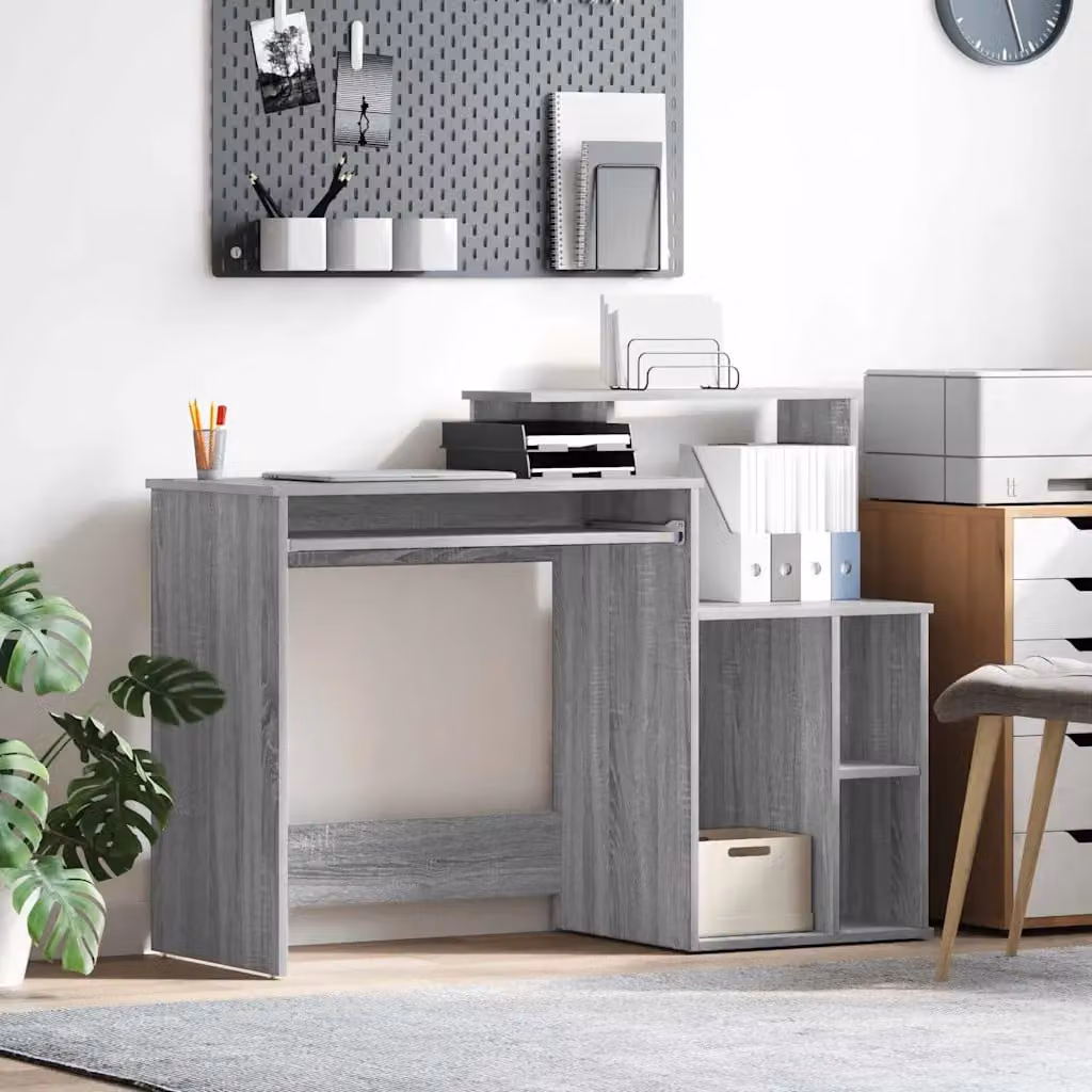 Scrivania moderna vidaXL in MDF laminato, Grigio, L 120,5 x P 44 x H 88,5 cm