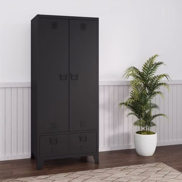 Armadio Hankasalmi per Guardaroba con Cassetti 180 x 90 x 40 cm Acciaio Nero [en.casa]