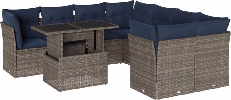 Set Divani da Giardino 9 pz con Cuscini Grigio in Polyrattan