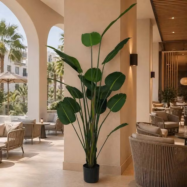 Pianta artificiale Strelitzia verde con vaso decorativo Okaffarefatto, Altezza: 210 cm – 1