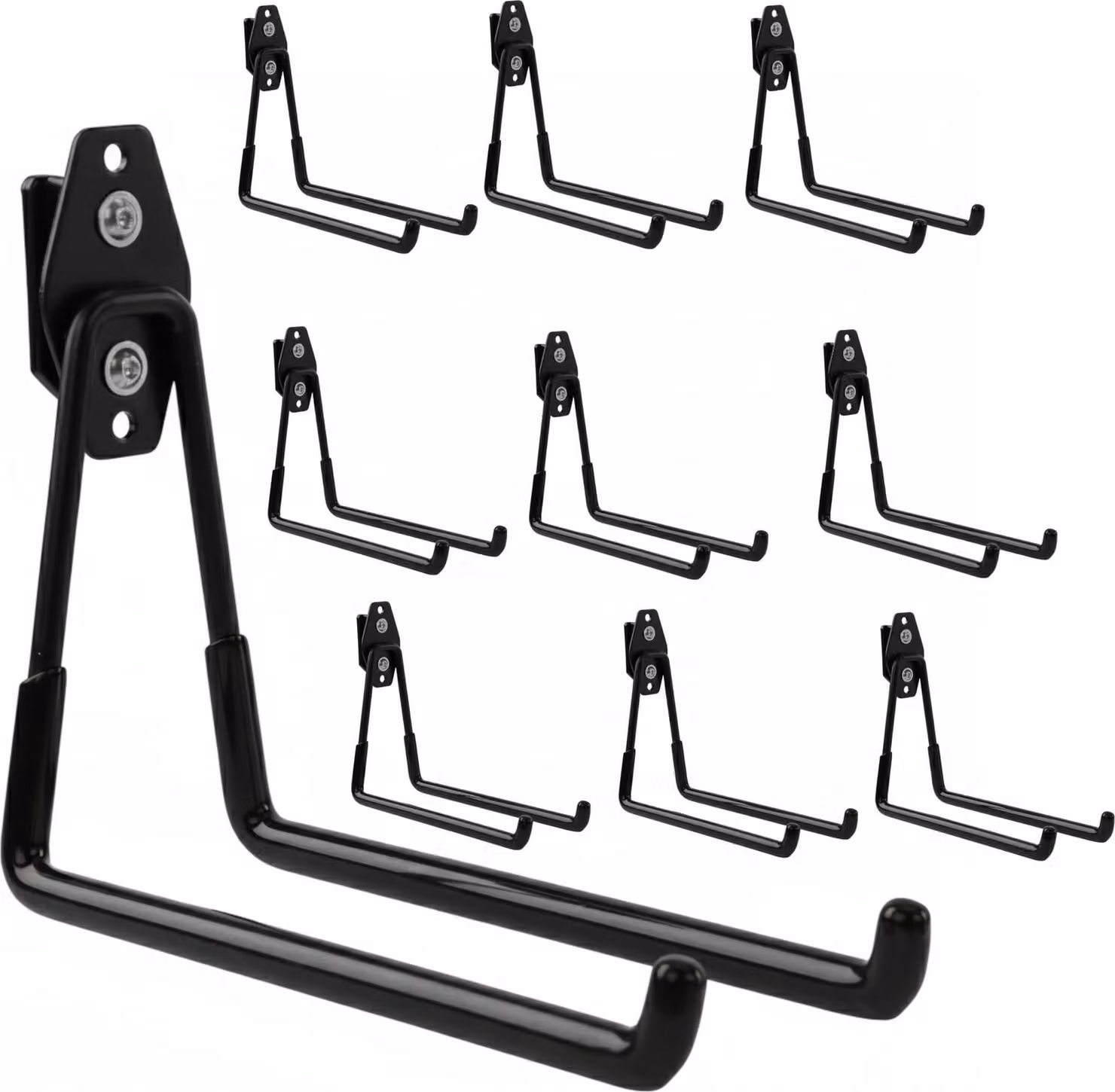 Set di 10 ganci portautensili BOTLE per sistema di valigette Qbrick per utensili elettrici, forma diritta 19 cm, stabili con rivestimento in PVC, per garage, capanni, ganci per scale e pale, ganci doppi, portata fino a 25 kg