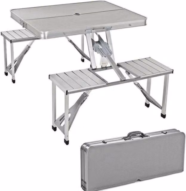 Trade Shop Traesio Tavolino Pieghevole da Campeggio in Alluminio e MDF Argento