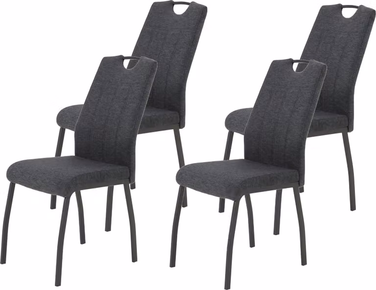 Set da 4 sedie da pranzo Elif - Tessuto intrecciato antracite - Portata massima 140 kg