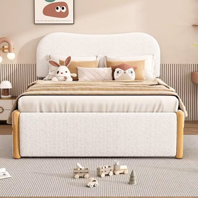 Letto a castello per bambini - Xylo - 140x200 cm - Bianco - Capitonato con letto estraibile