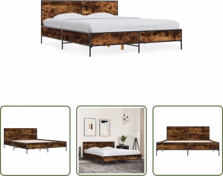 The Living Store Struttura letto in rovere fumé 150x200 cm Materiale a base di legno e metallo