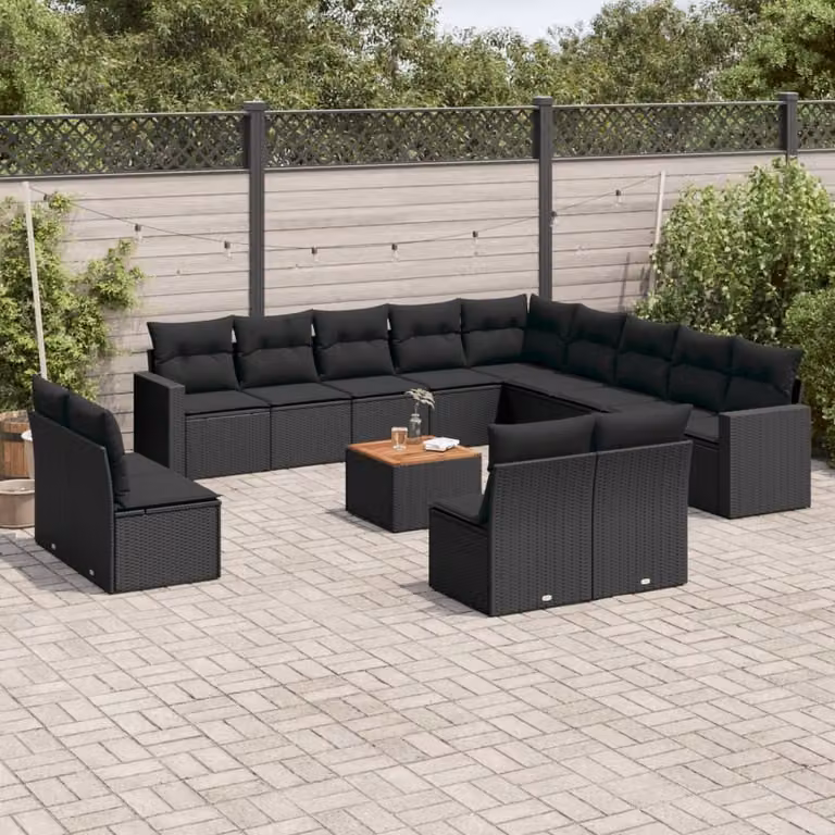 Maison Exclusive - Set da giardino 14 pezzi con cuscini in polyrattan nero