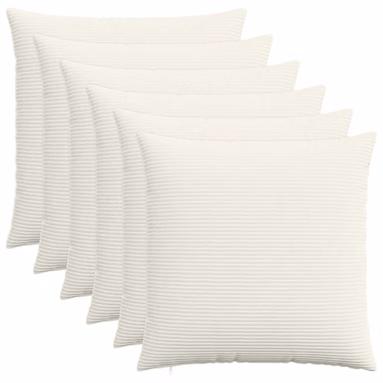 Set di 6 federe vidaXL HEERLEN in velluto a coste, colore crema, 80 x 80 cm