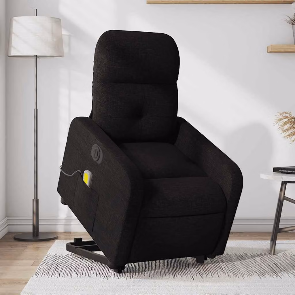 vidaXL Poltrona Alzapersona Elettrica con Massaggio in Tessuto Nero – 1