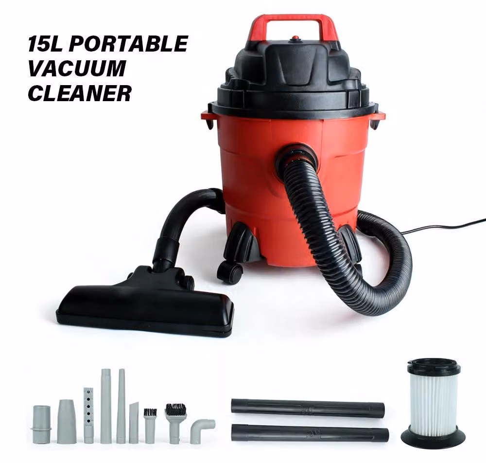 Aspirapolvere da asciutto e umido - Aspiratore industriale da 15 litri - Funzione aspirazione e soffiaggio - Aspirapolvere portatile per officina - 220–240V - Cavo da 4 metri - Accessori inclusi