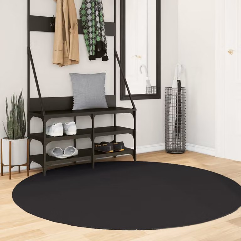 vidaXL Tappeto Rotondo a Pelo Corto HUARTE Nero, Lavabile e Antiscivolo, Ø 160 cm
