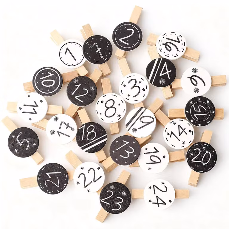 Calendari dell'Avvento in legno, 2 set, con numeri da 1 a 24, con stella, 48 pezzi