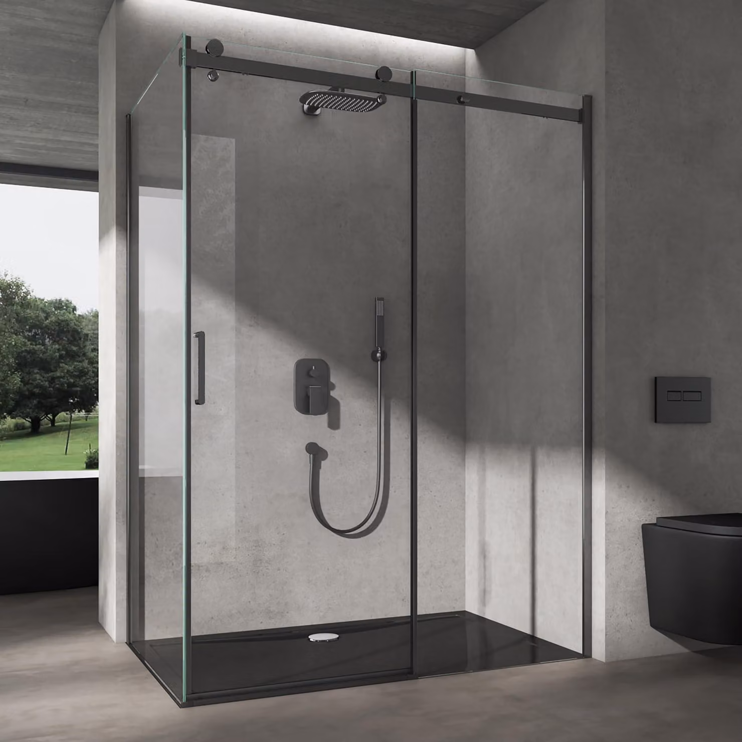 doporro Box Doccia 70x130x195 cm Cabina Doccia Angolare con Porta Scorrevole Vetro di Sicurezza ESG 8mm Trasparente con Nano Rivestimento Facile da Pulire Profilo Nero Ravenna19K
