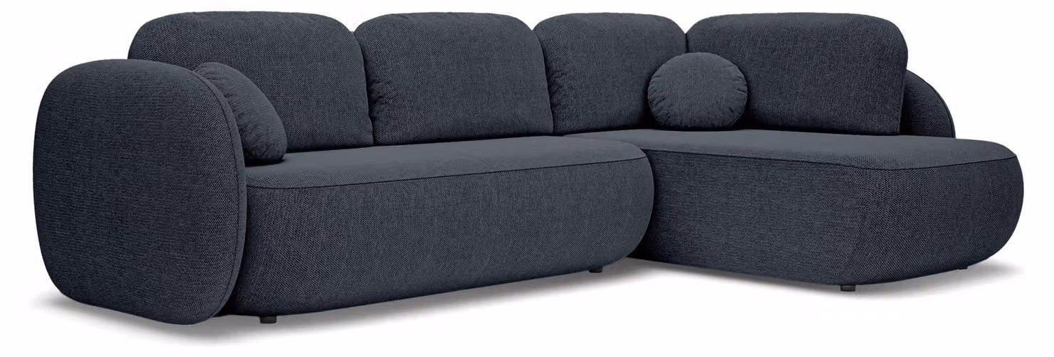 Divano angolare con funzione letto, modello Olemo, lato destro, colore blu notte
