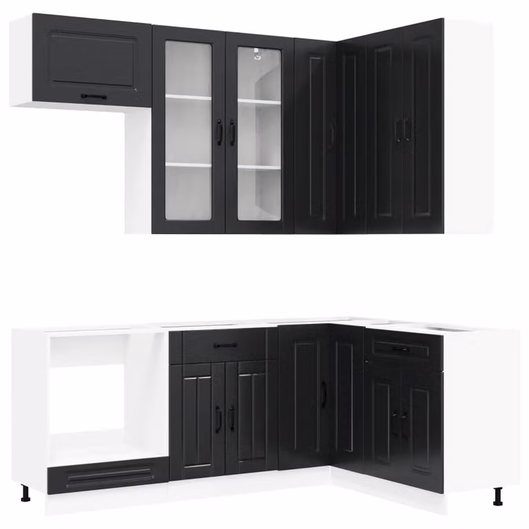 Set di mobili da cucina KALMAR, 8 pezzi, colore nero, materiale: legno composito