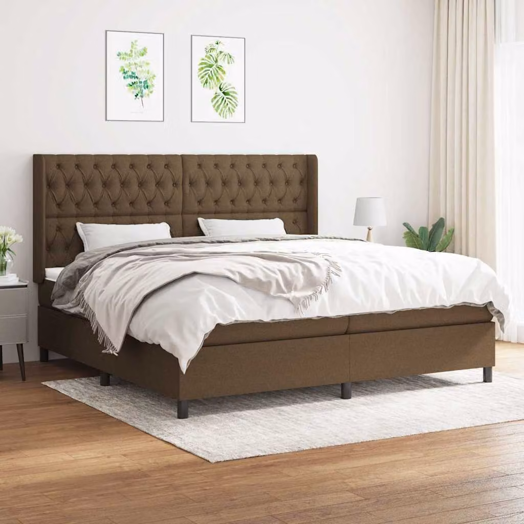 vidaXL Giroletto a Molle con Materasso Ibrido in Tessuto Marrone e Bianco L/P/H: 200 x 200 x 25 cm – 1