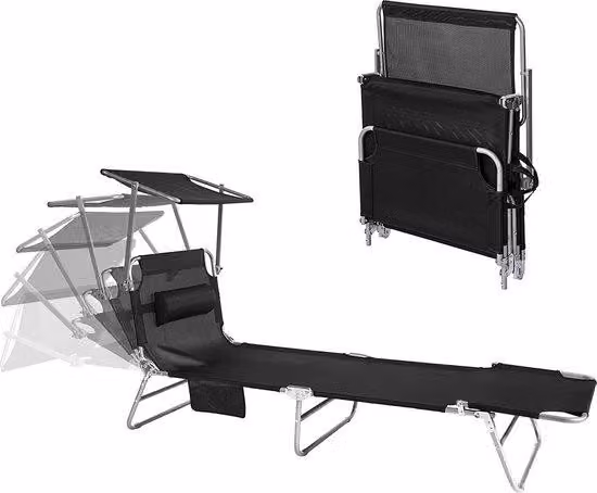 Ombrellone portatile - Con cuscino - Pieghevole - Nero - 189 x 28 x 62 cm