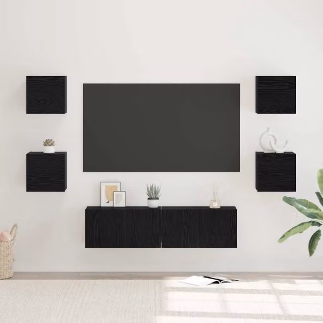 Set mobile TV 6 pz Rovere Nero Legno ingegnerizzato 3393142