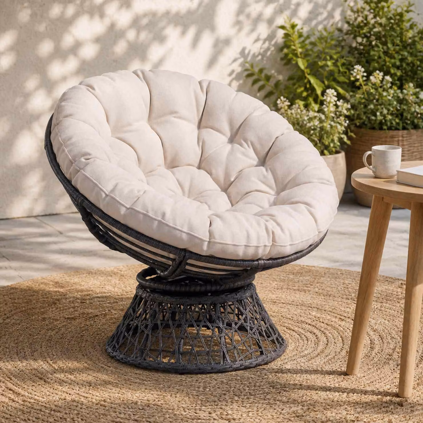 Cuscino per sedia Papasan vidaXL VIANEN rotondo in poliestere bianco o beige