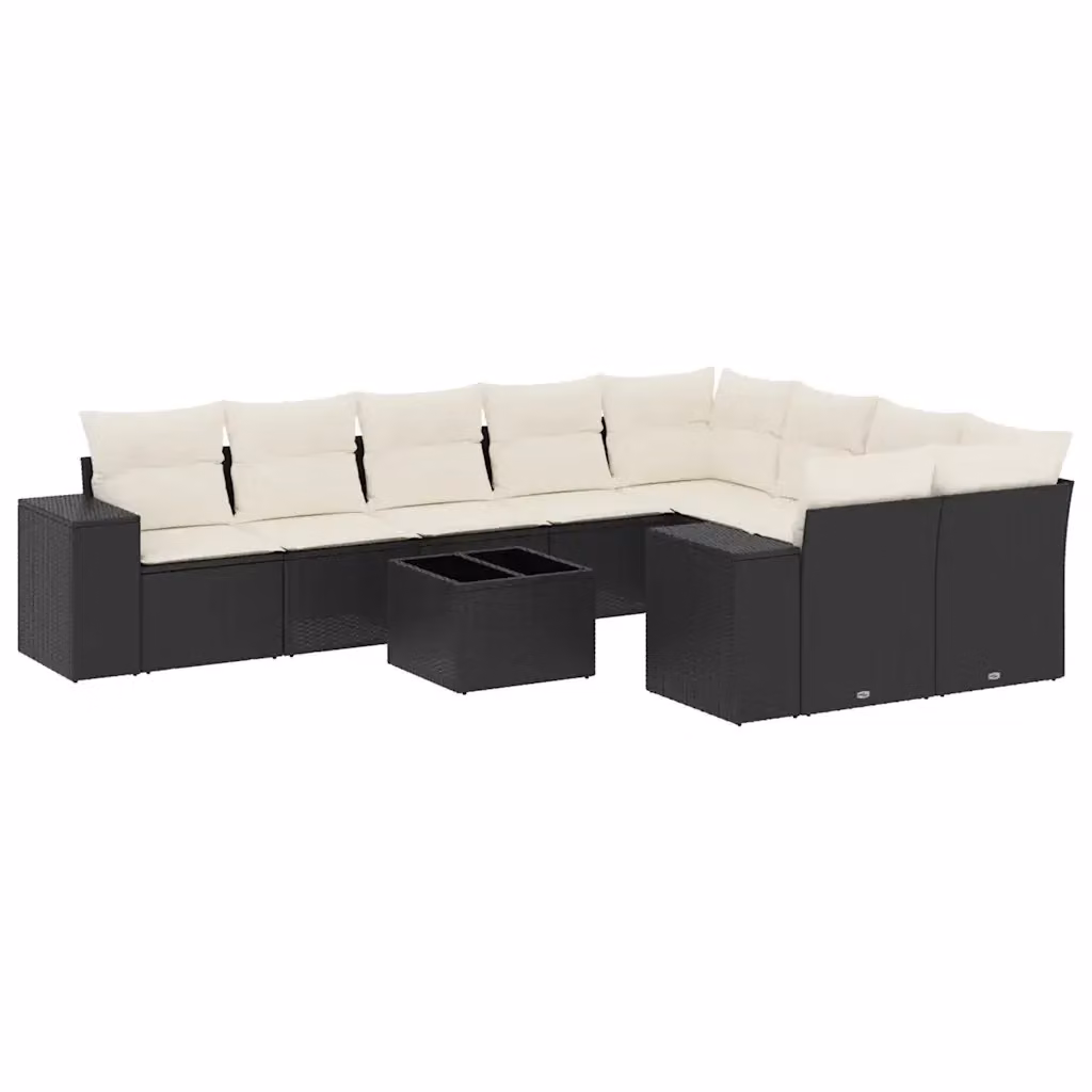 Set di Divani da Giardino vidaXL in Polyrattan Nero con Cuscini e Tavolino da Esterno a Forma di L – 2