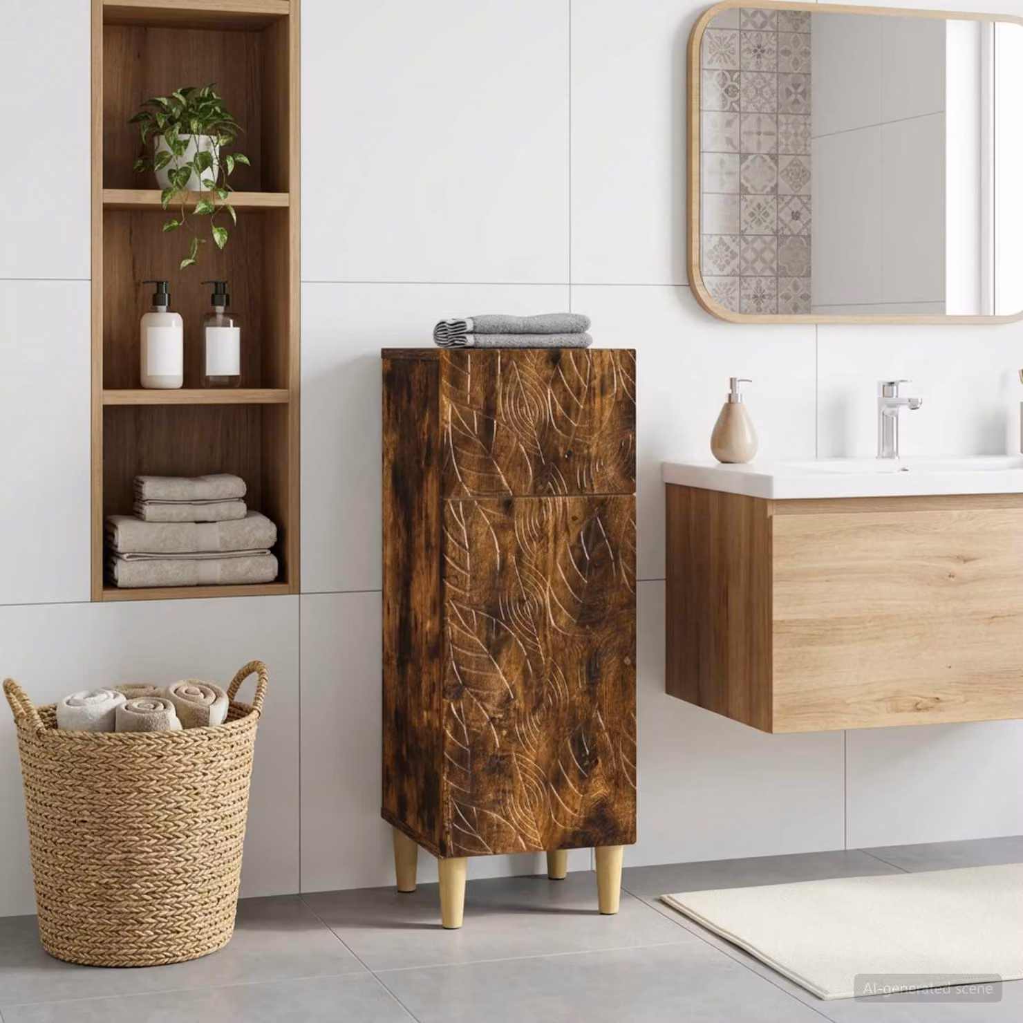 Mobiletto da bagno moderno vidaXL DELFT in Rovere Fumo, L 30 cm x P 31 cm x H 80 cm