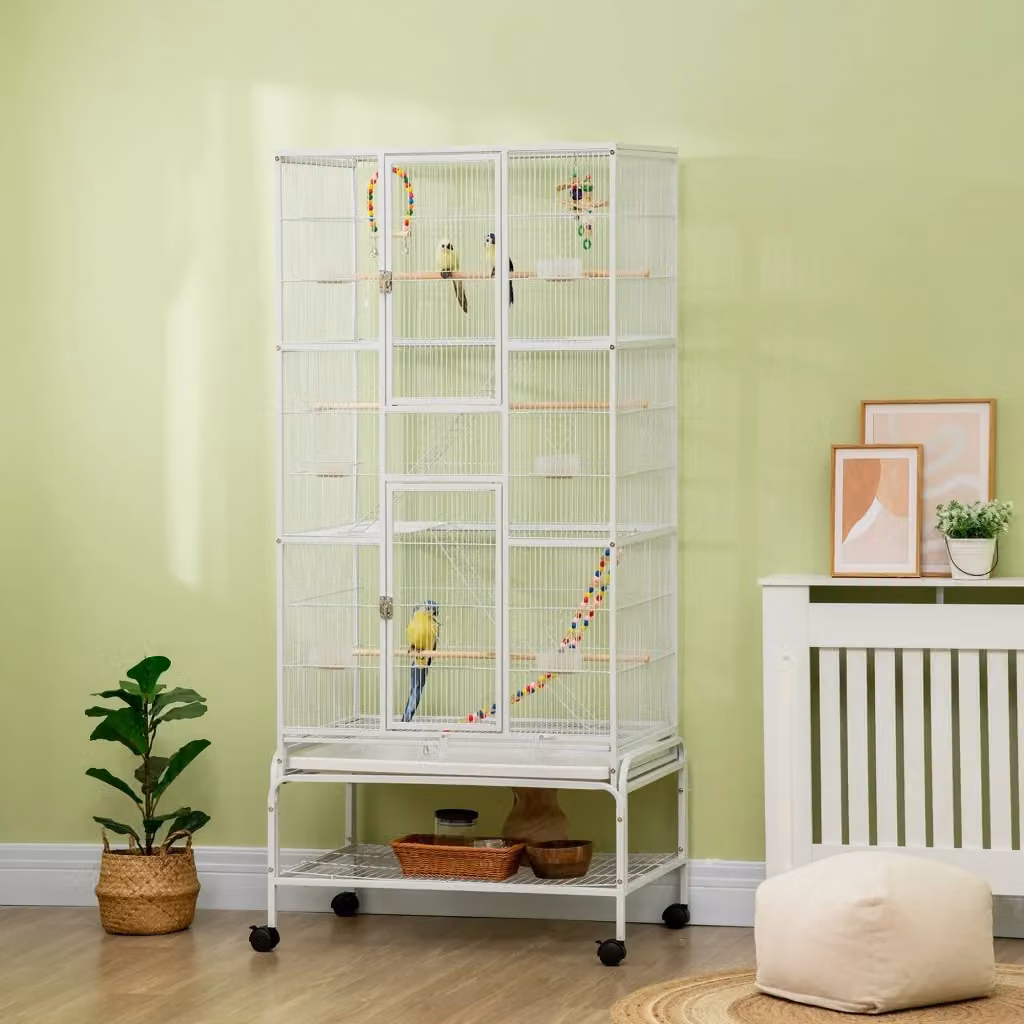 Voliera per uccelli GIORDANOSHOP in acciaio bianco H: 180 cm, L: 83 cm, P: 53 cm – 2