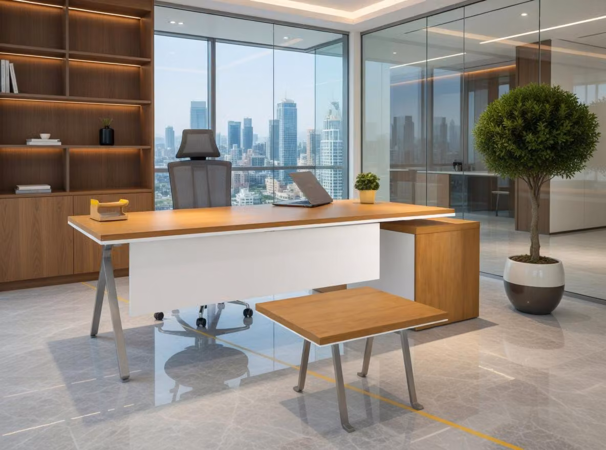 Set moderno per ufficio, composto da scrivania e tavolino, in legno