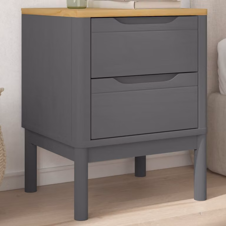 Comodino vidaXL FLORO Grigio in Legno Massello di Pino, Moderno e da Appendere a Parete, L: 45 cm, P: 39 cm, H: 57 cm
