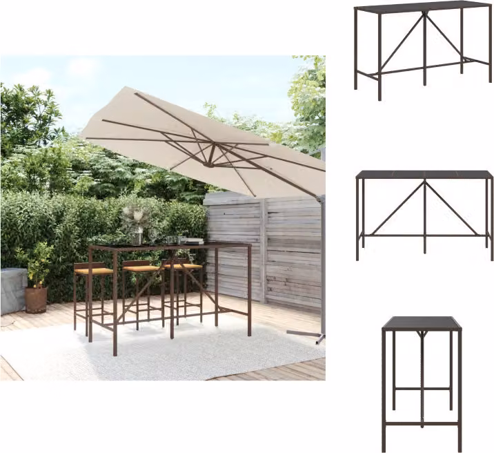 vidaXL Tavolo da bar con piano in vetro marrone 180x70x110 cm in poly rattan - Tavoli da giardino