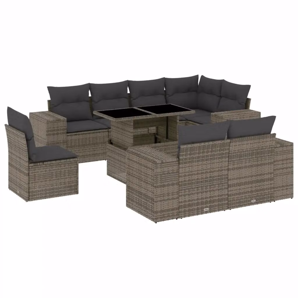 vidaXL Set Divano da Giardino a L 9 pz in Polyrattan Grigio con Cuscini e Tavolino – 2