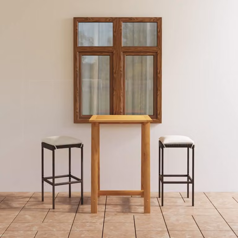 The Living Store Set bar da giardino 3 pezzi con cuscini marrone