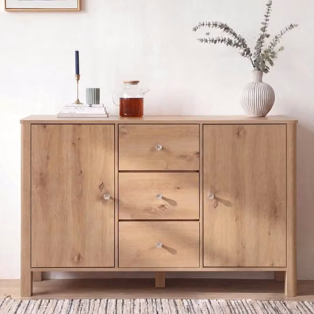 Sideboard 120x40x80 cm con 3 cassetti e 2 ante, credenza per soggiorno, sala da pranzo e camera da letto